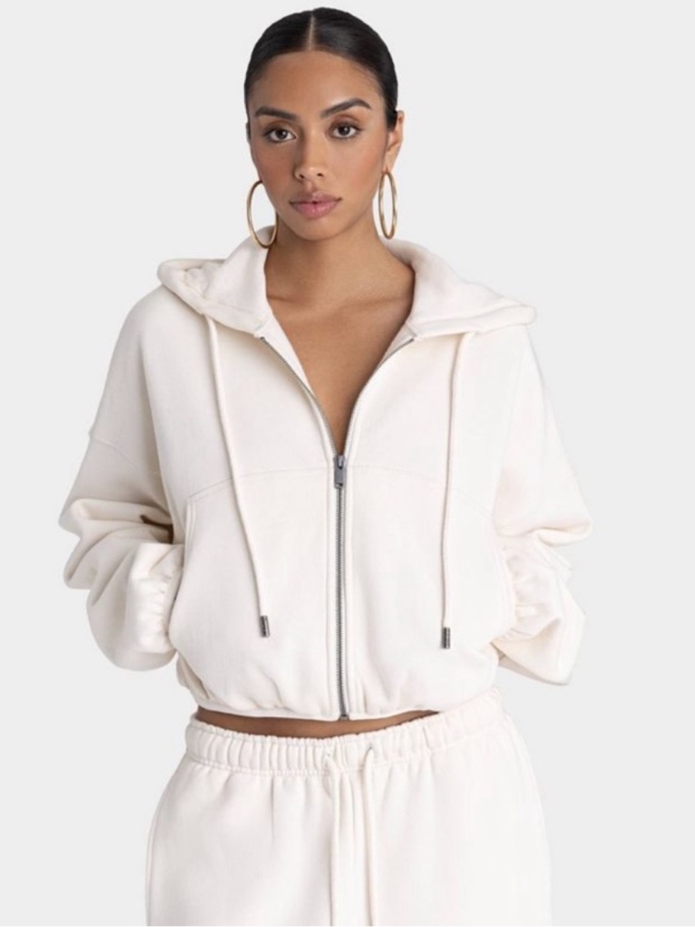 KBB by KAHLANA Women's 'The Zip-Up Hoodie' -Cream - 2X